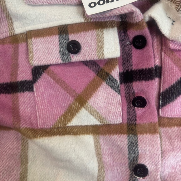 Zeagoo Women’s Flannel Cropped Shacket Jacket Plaid Button Down Shirt Pink Large - Picture 4 of 6